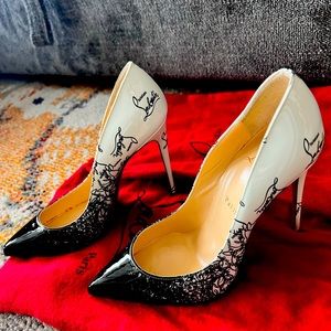 Christian Louboutin White and black Paris 100 Red Bottom Pumps size 38